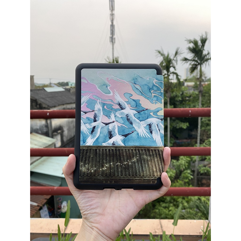cover ốp lưng dẻo hình hạc trắng cho kindle paperwhite gen 3 ; gen 4 và gen 5