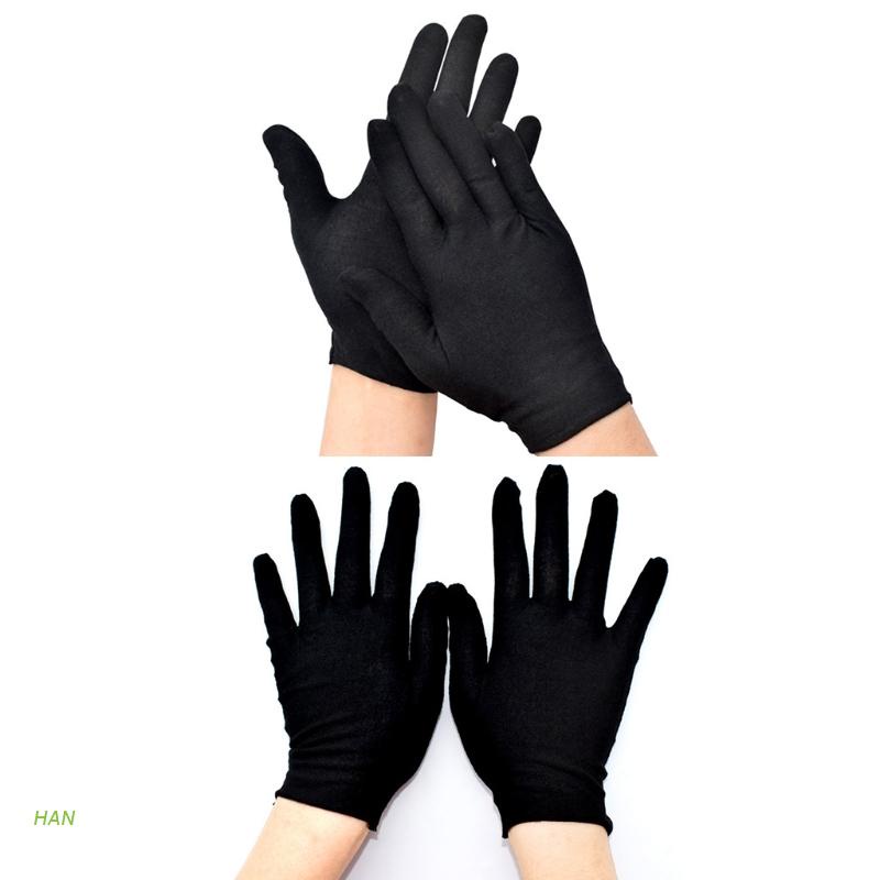 Bộ 12 đôi găng tay xỏ đủ ngón bằng cotton mềm mại màu đen có thể co giãn dùng cầm đồ trang sức/ hóa trang Halloween