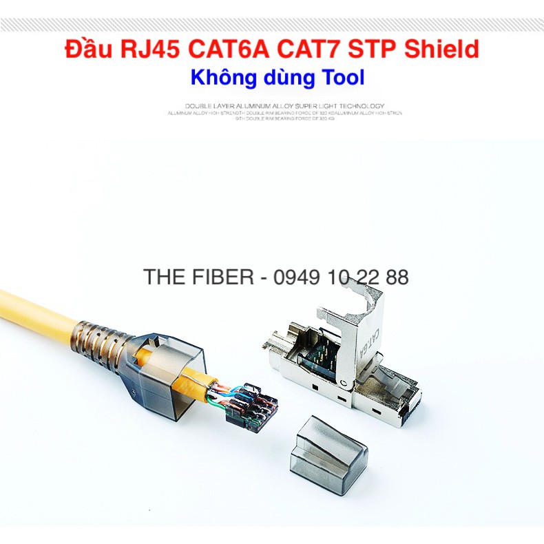 Đầu bấm hạt mạng Cat6A Cat7 STP không dùng Tool, chống nhiễu Shielded, có chụp