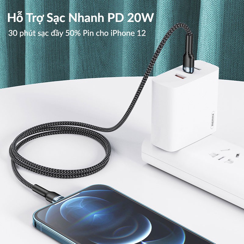 Dây Sạc Nhanh iPhone Remax RC-171 Type C to Lightning, PD 20W, Chip E-marker, Dài 1m, Chống Sạc Quá Tải, Chống Gãy Cáp