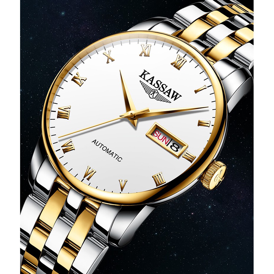 Đồng hồ nam chính hãng KASSAW K853-1 Kính sapphire ,chống xước,Chống nước ,BH 24 tháng,Máy cơ (Automatic) ,dây kim loại