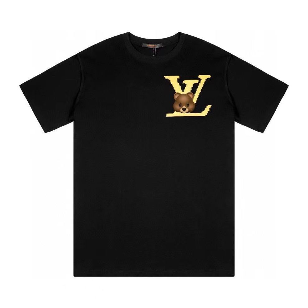 Áo Thun 100% Cotton Nguyên Chất Tay Ngắn Dáng Rộng In Hình Khối Vuông Lv/trademark+tag/22ss