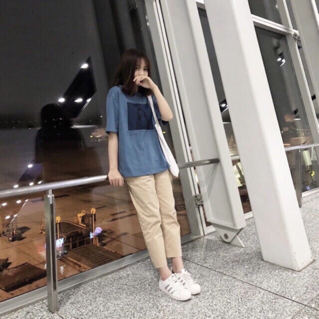 Quần kaki xuông sắn gấu