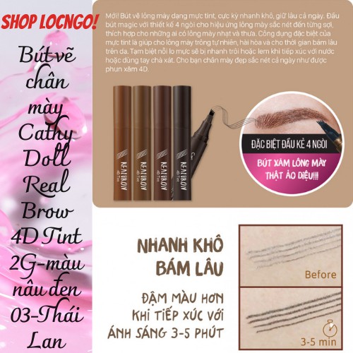 Bút vẽ chân mày Cathy Doll Real Brow 4D Tint 2G-màu nâu đen 03-Thái Lan by Shop LocNgo