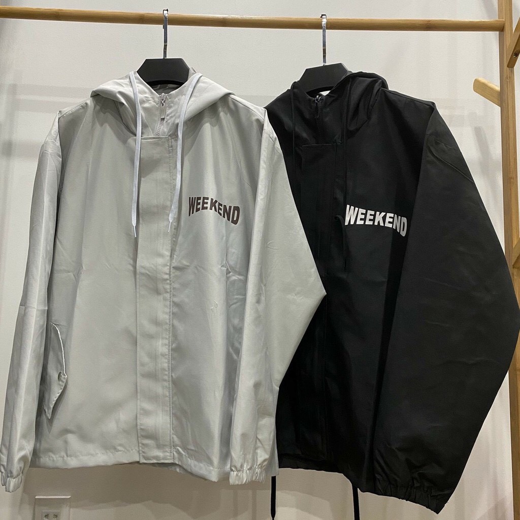 Áo Khoác Dù WEEKEND Unisex (Đen/Xám). Freesize form rộng Nam Nữ