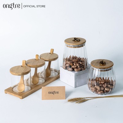 Hộp đựng gia vị thuỷ tinh nắp tre cao cấp ONGTRE xuất khẩu