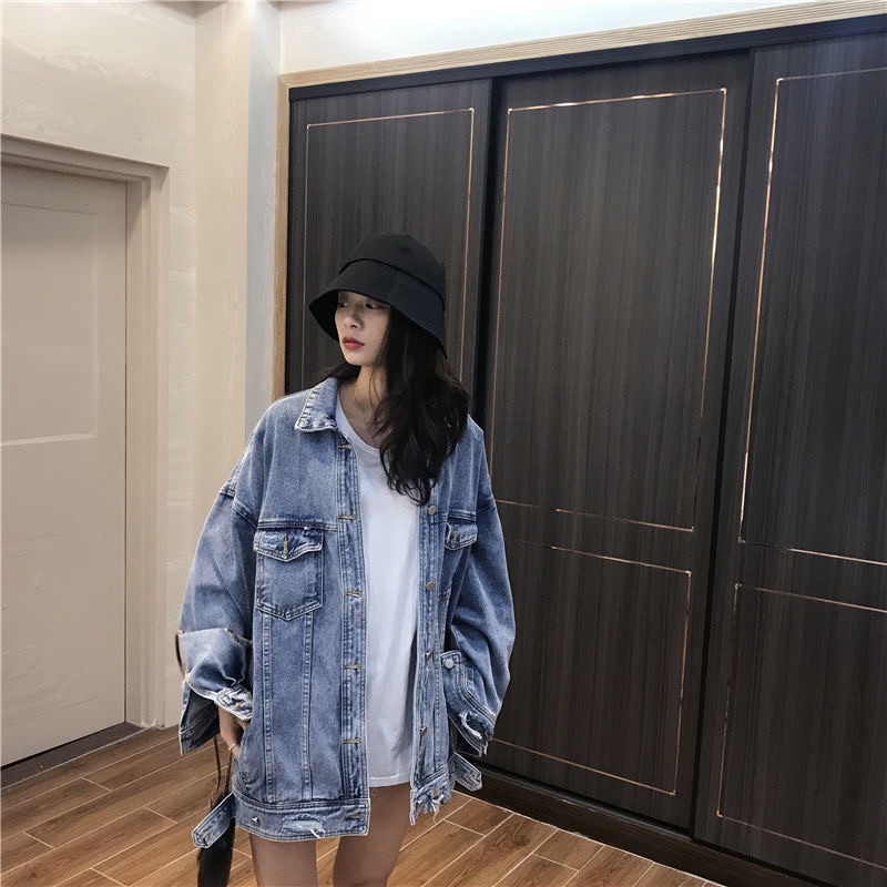 ÁO KHOÁC JEAN XANH DÀI TAY FORM RỘNG