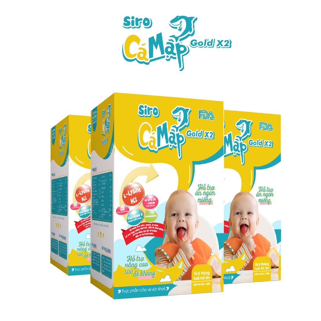 Siro Cá Mập Gold X2 giúp bé mau ăn chóng lớn - 3 Hộp - 90 gói