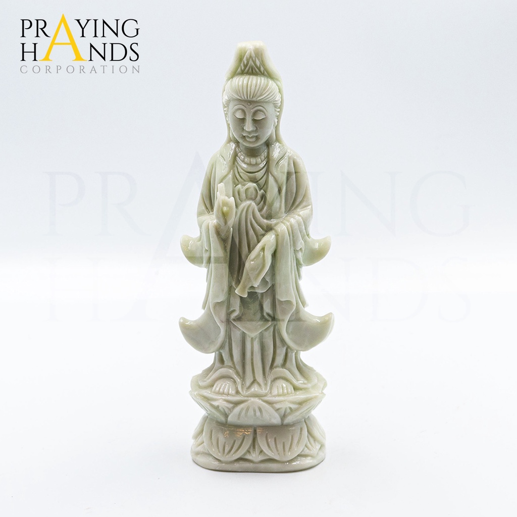 Tượng Phật Quan Âm Đứng - Đá Cẩm Thạch Trắng Xanh