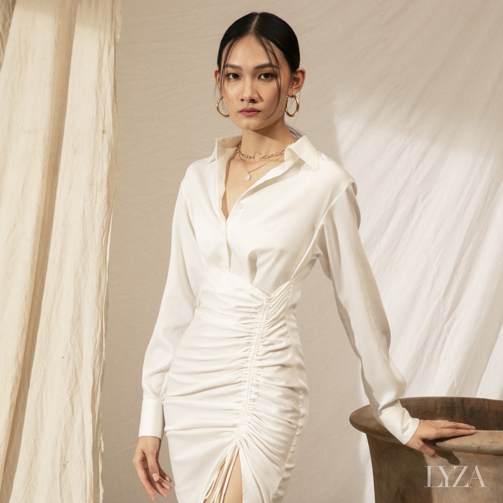 LYZA - Đầm sơmi trắng rút dây (ko kèm bra)