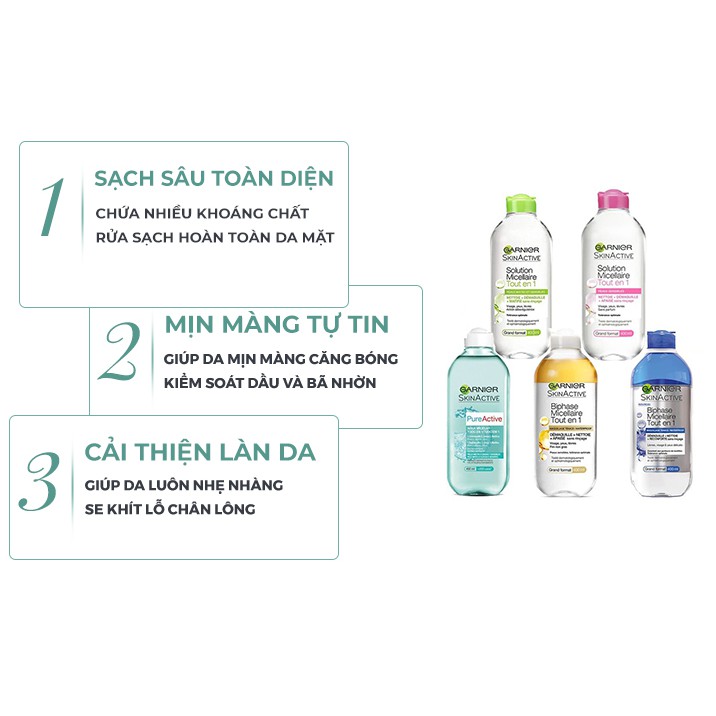 Nước tẩy trang dưỡng ẩm cho da mụn da dầu không cồn 3 in 1 400ml nước tẩy trang Garnier Tout En NTT03