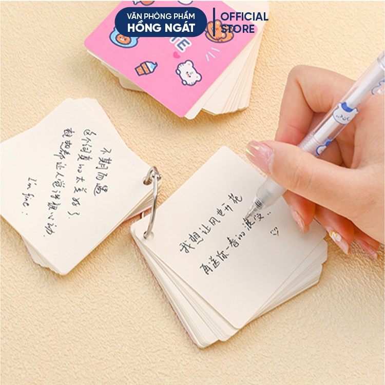 Flashcard trắng hoạt hình 80 trang, thẻ học từ vựng flashcard tiếng anh trung nhật đồ dùng học tập văn phòng phẩm FLC03