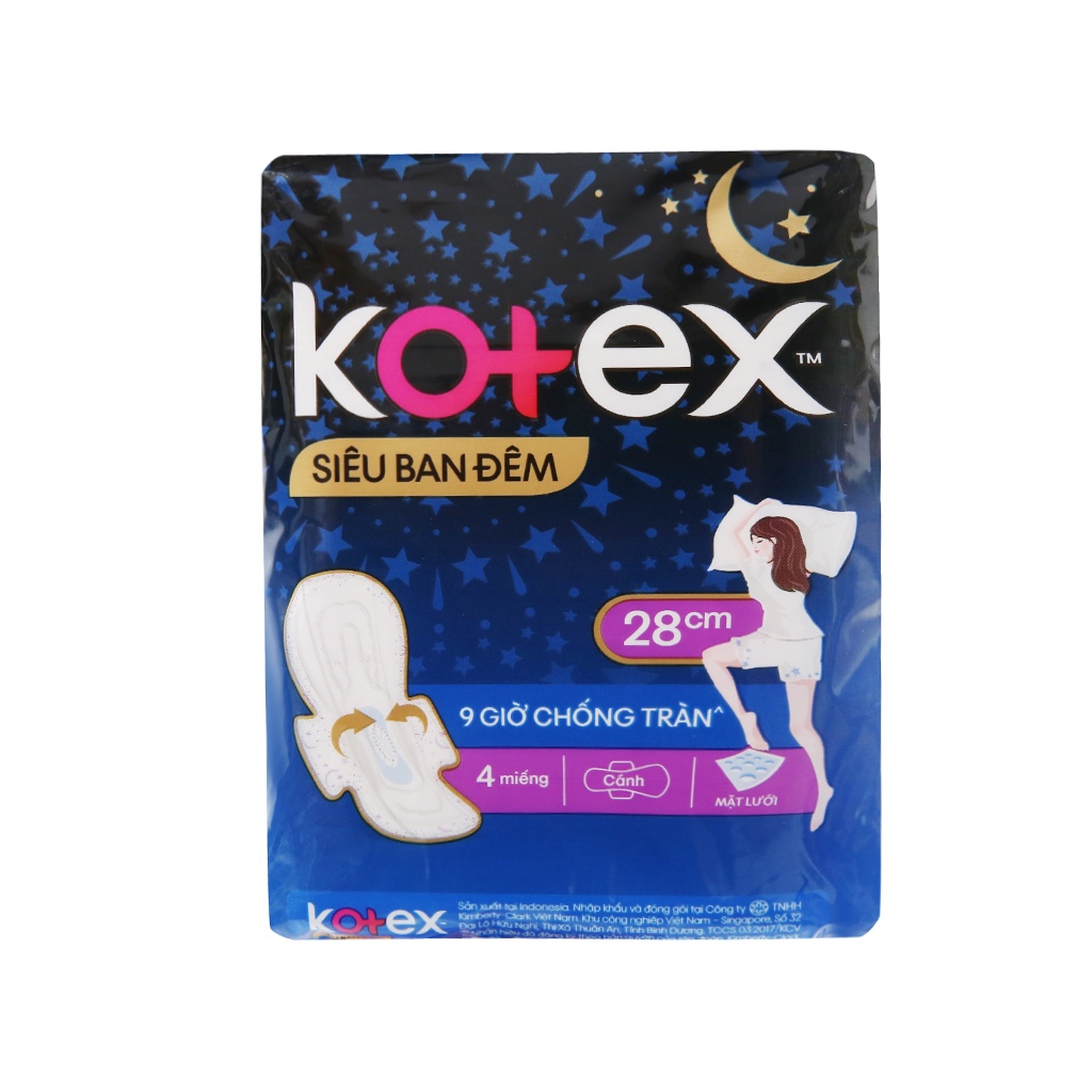 ComBo 2 Gói Băng Vệ Sinh Kotex Siêu Ban Đêm Có Cánh 28cm ( 4 miếng/gói)  - HSD Luôn Mới