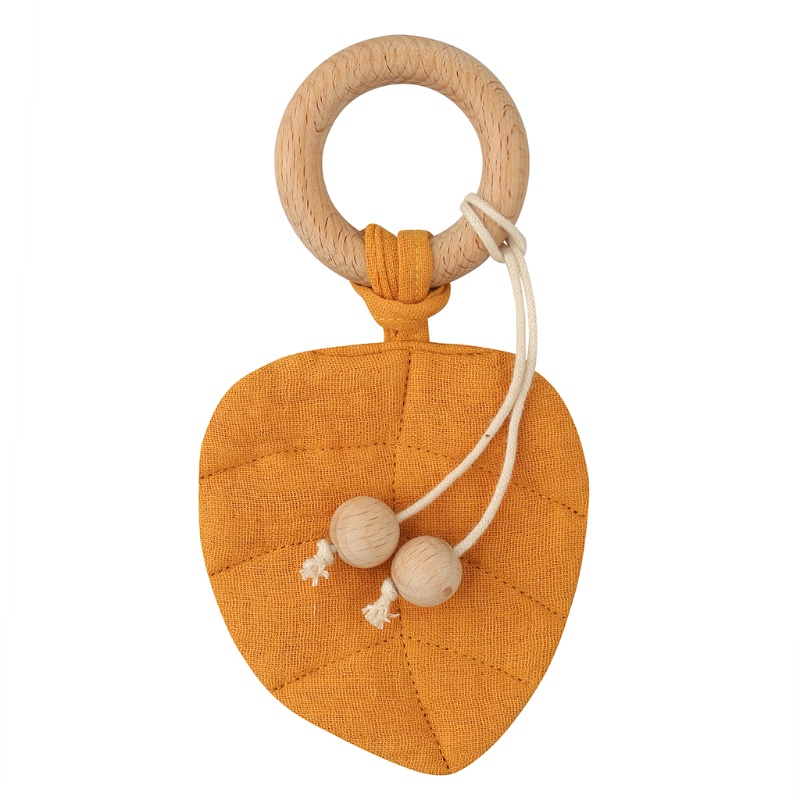 1 Đồ Chơi Vòng Gỗ Lục Lạc Không BPA Hình Chiếc Lá Dễ Thương Cho Bé