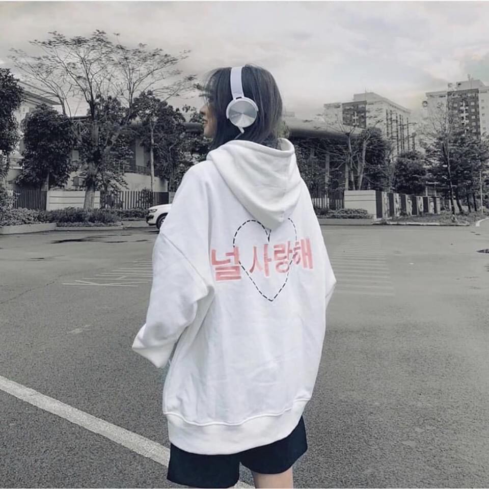 [Ảnh Thật]Áo Khoác Hoodie Nỉ Ngoại In Chữ Hàn Free Size Dưới 65Kg AK15