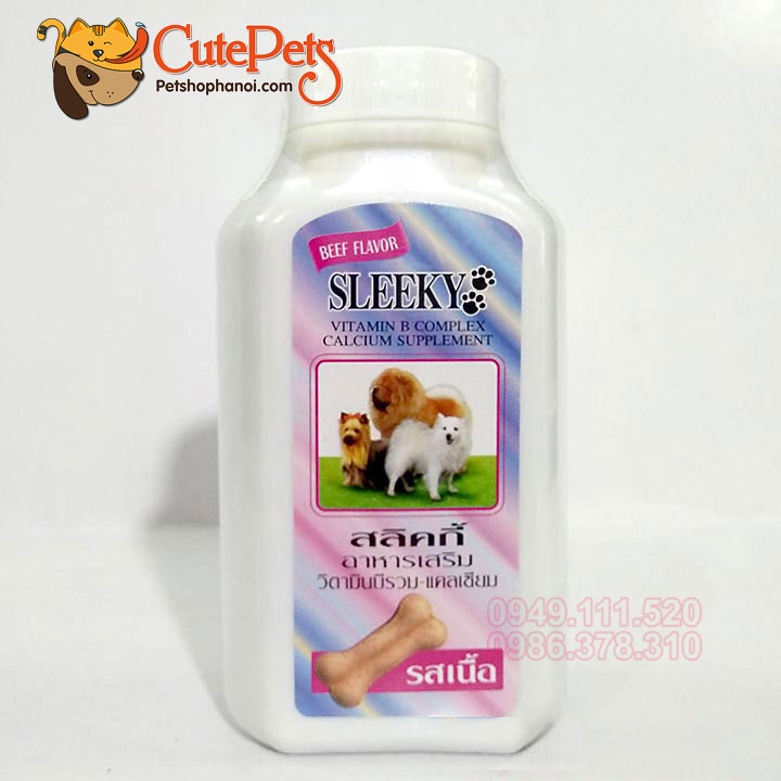 Viên Bổ xung Vitamin và canxi Sleeky lọ 140g Hàng thái - Vị Thịt Bò - CutePets Phụ kiện thú cưng Pet shop Hà Nội