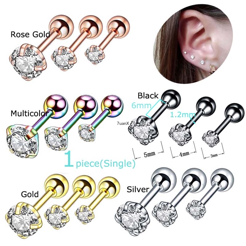 Khuyên Tai Kiểu 4 Ngàm Đính Đá Zircon 16g Bằng Thép Không Gỉ