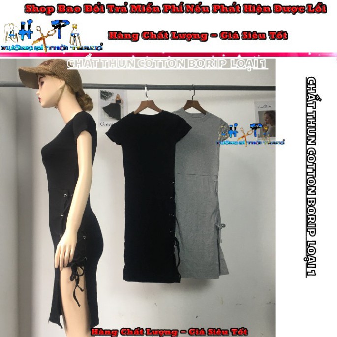 Đầm ôm body thun borip loại 1 xẻ tà đan dây mẫu hót thời trang 2020 [GIÁ SỈ]