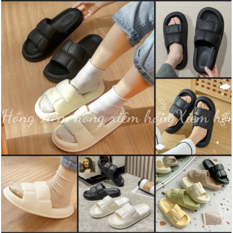Dép Bánh Mỳ Béo Đế Xôp Tăng Chiều cao Quai Ngang Vân Nổi
