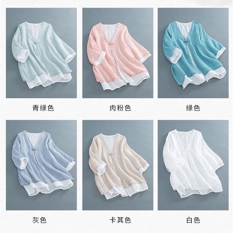 Áo Thun Cotton Hai Lớp Cổ Chữ V Cài Nút 7 Màu Sắc Thời Trang Mùa Hè Cho Nữ