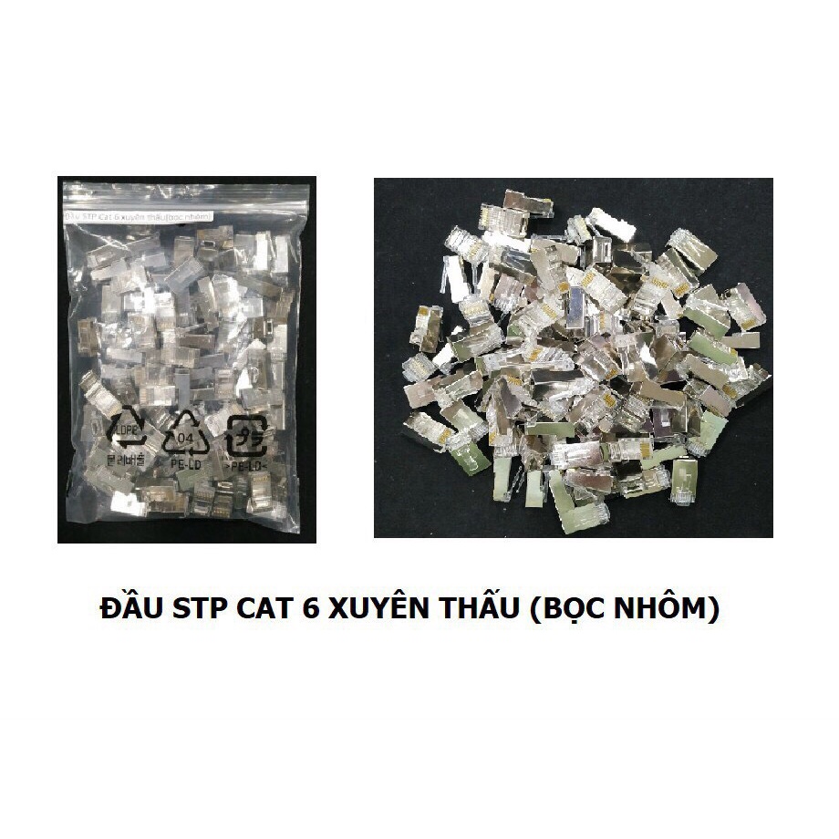 Đầu mạng RJ45 Cat6 xuyên thấu- Bịch 100c - Loại tốt, Chống nhiễu