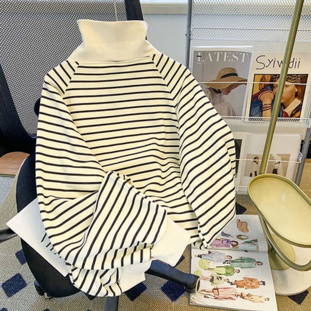 Áo Khoác Cổ Đứng Dáng Rộng Họa Tiết Kẻ Sọc Có Khóa Kéo Phong Cách Hàn Quốc Thời Trang Mùa Thu Cho Nữ