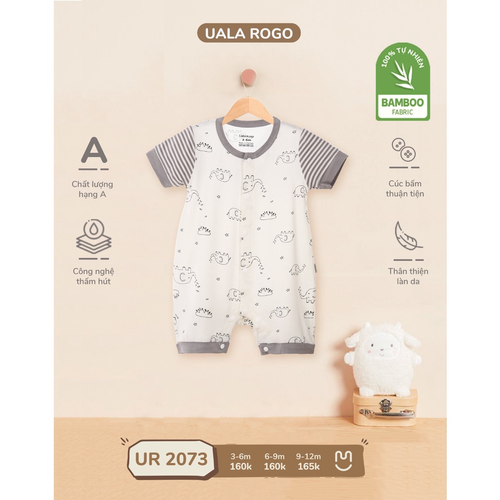 [3-24M]Bộ body; cúc giữa cộc tay Bambus Uala Rogo cho bé trai bé gái