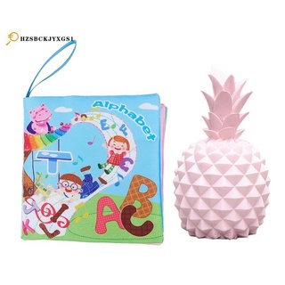 Bộ sách vải bảng chữ cái tiếng Anh giáo dục sớm và heo đất hình quả dứa bằng nhựa resin làm quà tặng cho bé