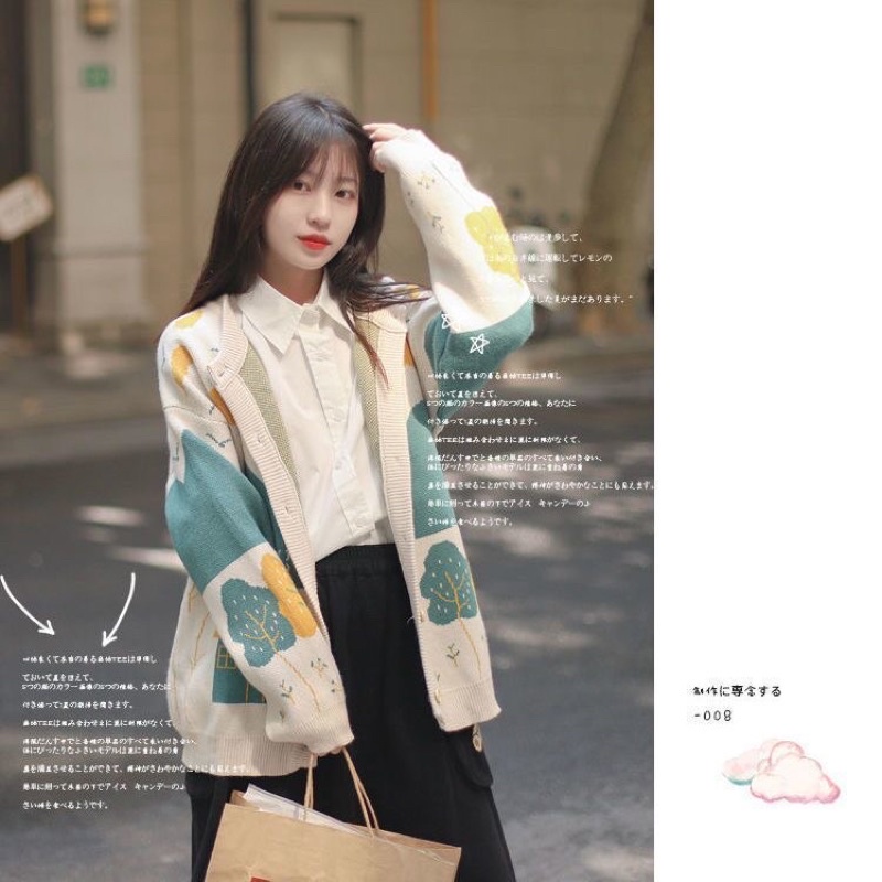 Áo Cardigan len hoạ tiết dễ thương