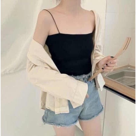 Áo 2 dây croptop nữ MADELA dáng ôm 100% cotton dày dặn, áo 2 dây nữ  đẹp vải cotton co dãn