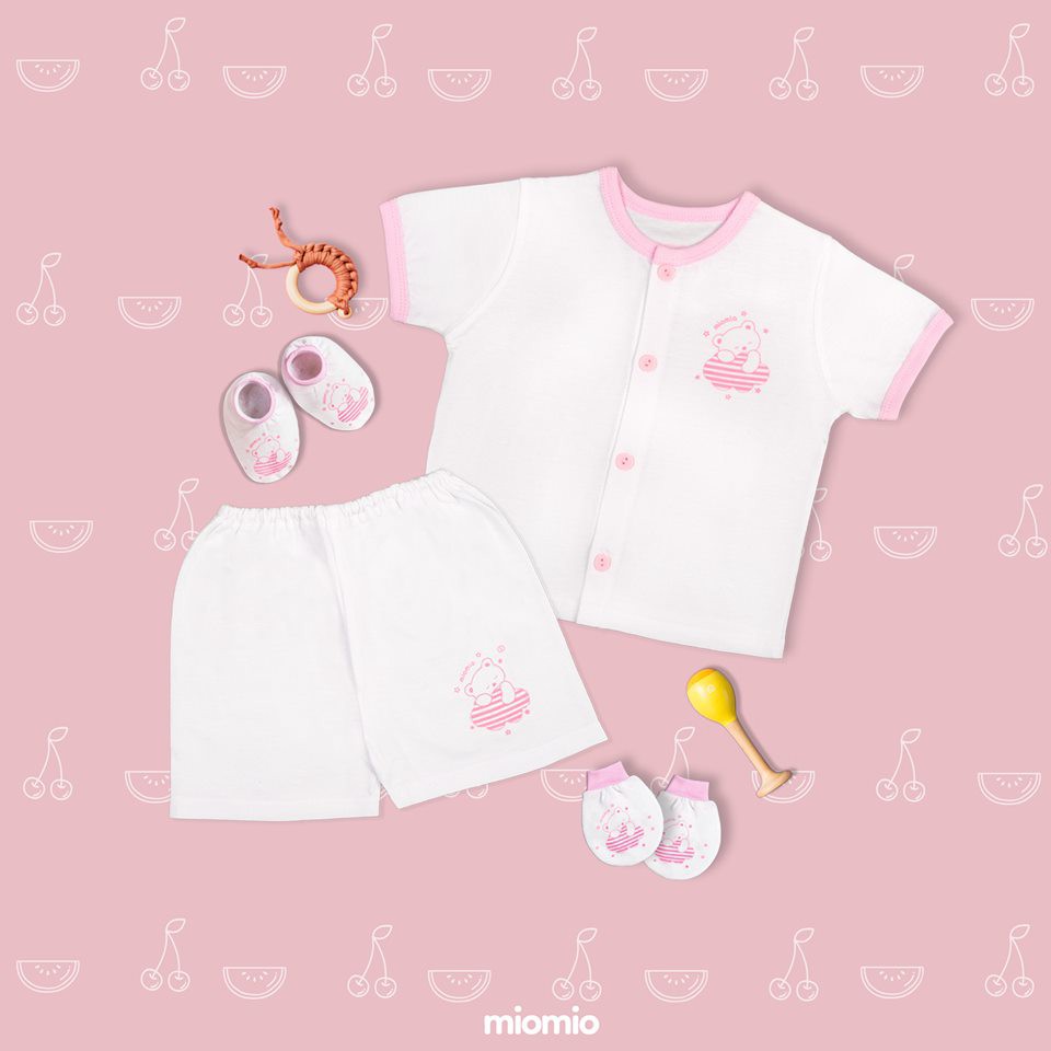 Bộ Sơ Sinh Cài Giữa Cộc Tay MIOMIO, Họa Tiết Gấu Mây Dành Cho Bé Trai Bé Gái , 100% Cotton