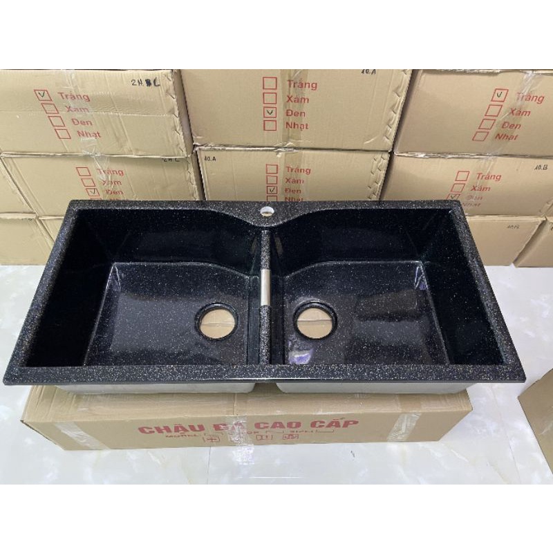 Chậu rửa chén đá nhân tạo đen KT 98x48x22cm