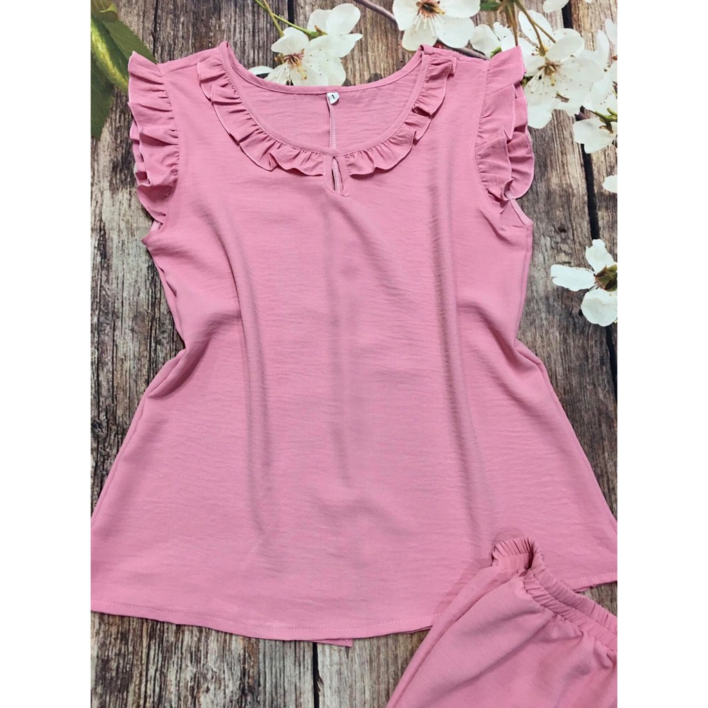 Quần dài 9 TẤC chất ĐŨI THUN Sát nách Cổ Nhúm bèo Đồ bộ mặc nhà Big Size cao cấp Size 3 4 ShopThanhThanh