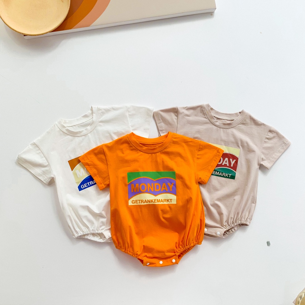 Áo Liền Quần Cho Bé Sơ Sinh Bằng Cotton Dáng Rộng Tay Ngắn In Chữ Thời Trang Mùa Hè
