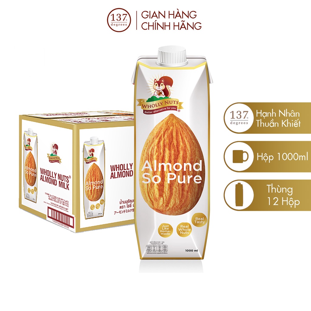 [VỊ MỚI] Thùng Sữa hạt Hạnh nhân Thuần khiết Wholly Nuts 137 Degrees 1L