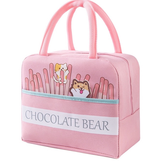 Túi đựng hộp cơm vải Oxford CHOCO SIZE LỚN lót giấy nhôm (size 23x13x19cm), túi đựng thức ăn chống thấm nước