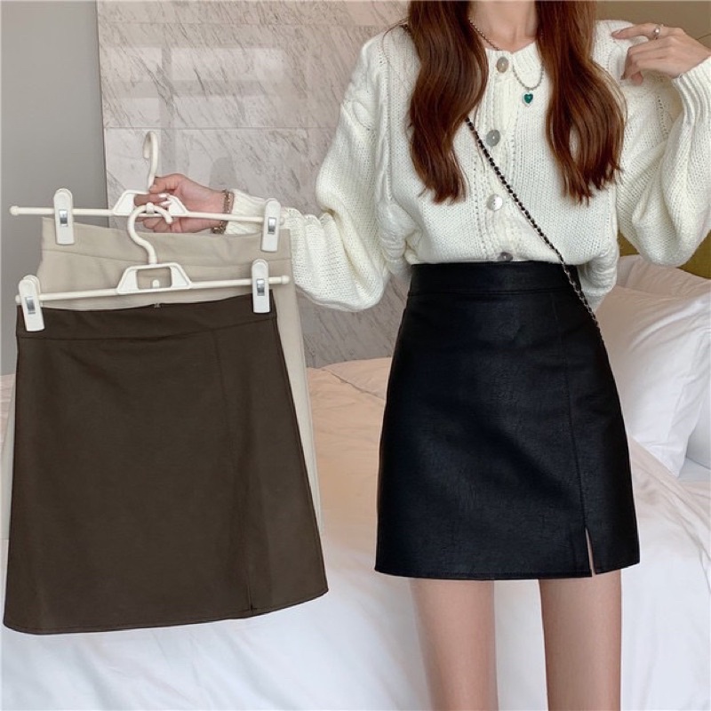 Chân váy da xẻ cá tính có lót trong - Mã 818 | BigBuy360 - bigbuy360.vn