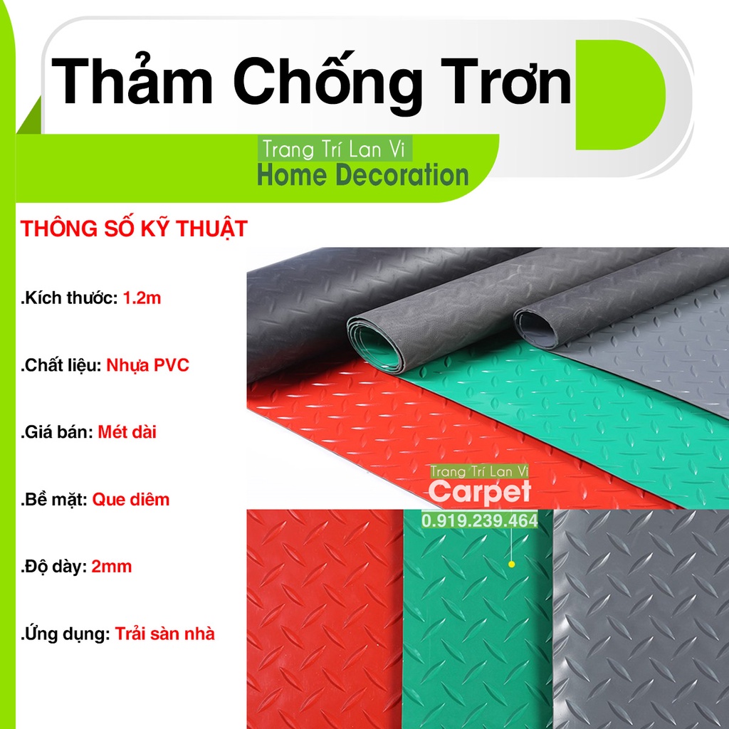 Thảm chống trơn nhựa PVC que diêm chống trơn trượt cho sàn nhà nhiều màu dày 2mm khổ rộng 1.2m