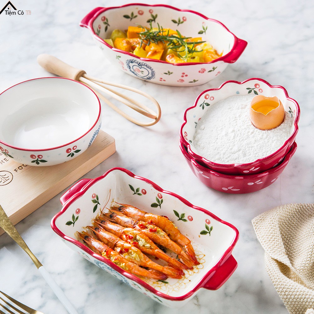 Thố sứ hoạ tiết cherry vẽ tay