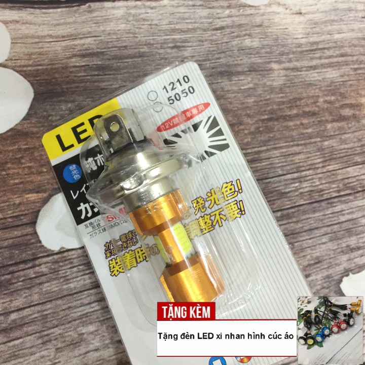 Đèn LED 3 tim chân H4  siêu sáng A211-TK221 - Tặng kèm 02 đèn Led xi nhan cúc áo