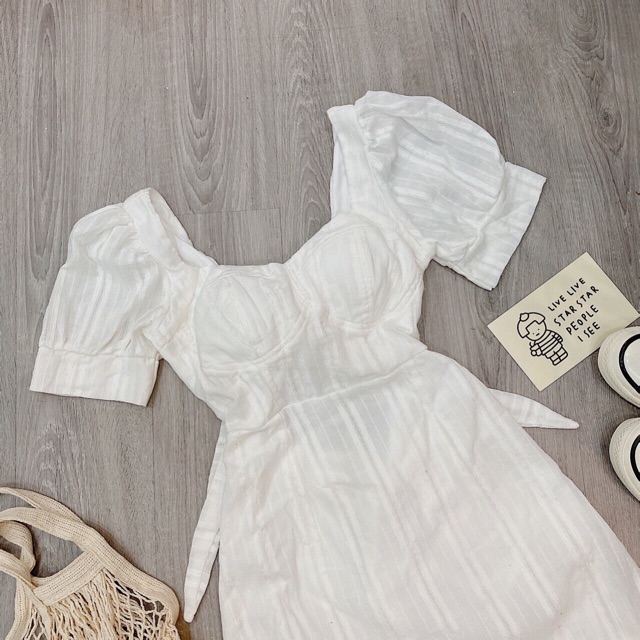 Đầm cổ vuông thắt nơ lưng_JuMe Fashion