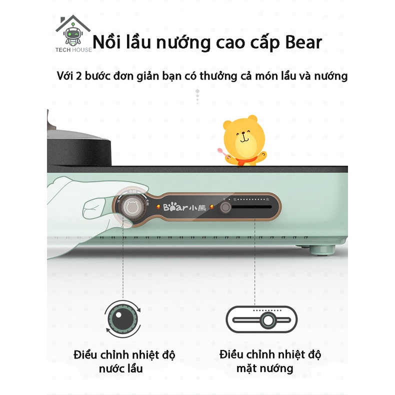 Nồi Lẩu Đa Năng BEAR 2in1 Lẩu Nướng Bản Quốc Tế_Bếp Lẩu Nướng Điện, Nồi Lẩu 2 Ngăn Bear