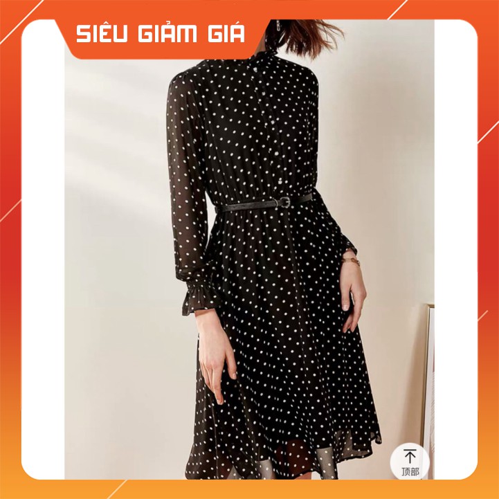 Váy voan chấm bi công sở 2 lớp dáng Hàn hàng thiết kế