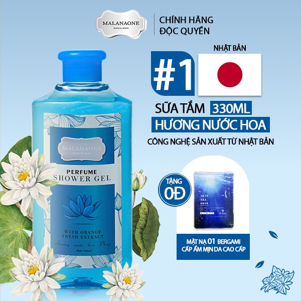 Sữa tắm trắng da, dưỡng da DIỆT KHUẨN toàn thân hương nước hoa Nữ Malanaone Okinawa, hương gió biển tươi mát 330ml