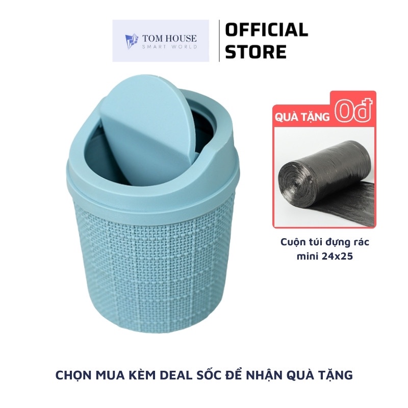 Thùng Rác Nắp Lật Caro Kích Cỡ Mini Để Bàn Đa Năng Tiện Dụng Siêu Xinh TomHouseVN