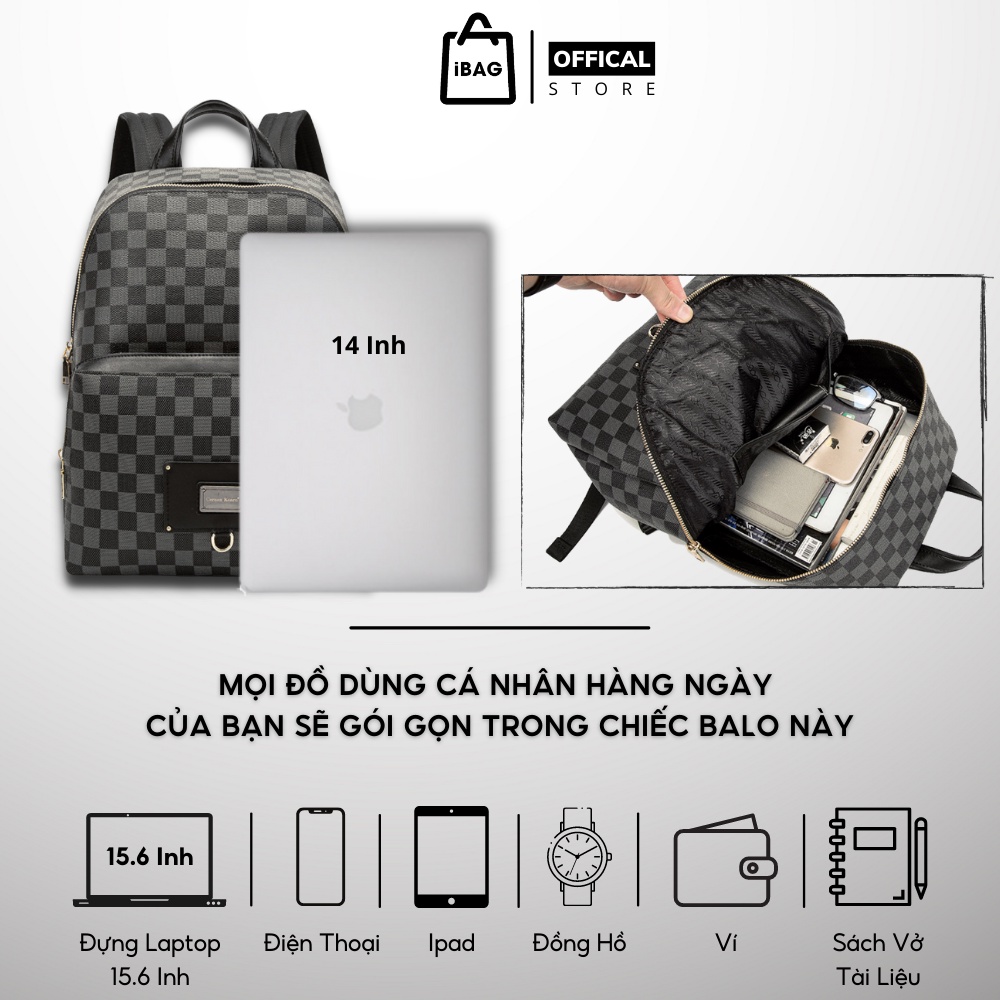 Balo Da Thời Trang Ulzzang Nam Nữ,Da PU Cao Cấp,Đựng Laptop 14 inh-Chống nước,Kiểu dáng trẻ trung, cá tính - 𝑰𝑩𝑨𝑮