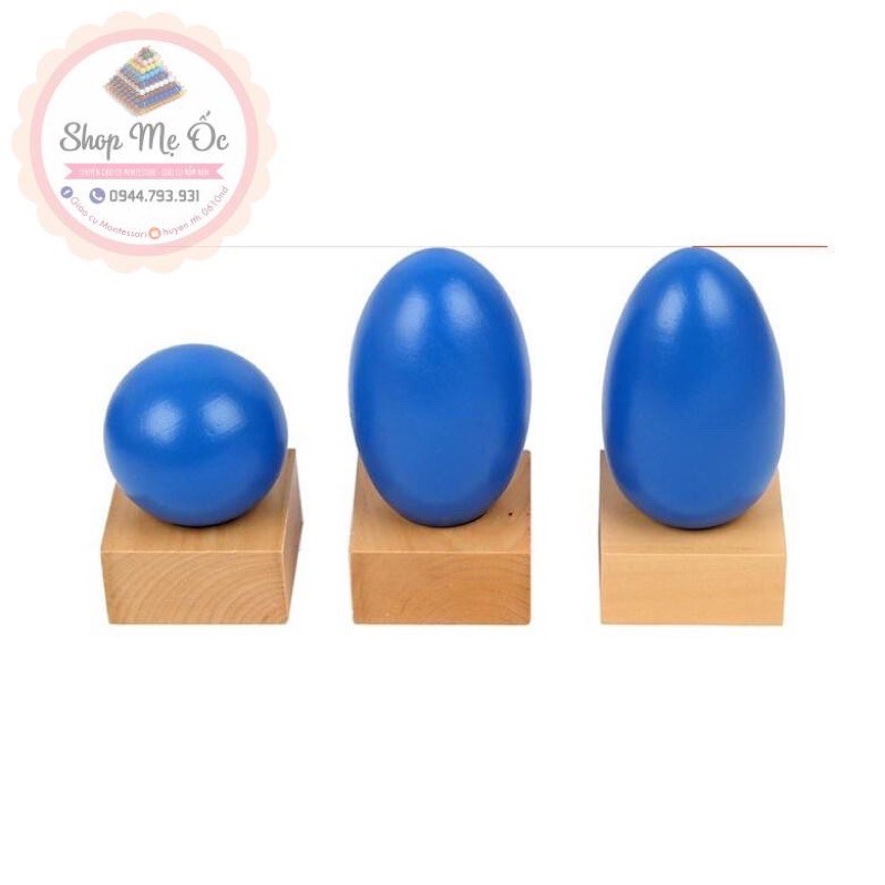 Giáo cụ Montessori - Hộp khối hình học màu xanh kèm đế