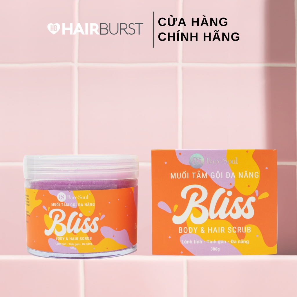 [HB GIFT] Muối tắm gội đa năng BareSoul Bliss Hair &amp; Body Scrub 300gr (Hairburst)