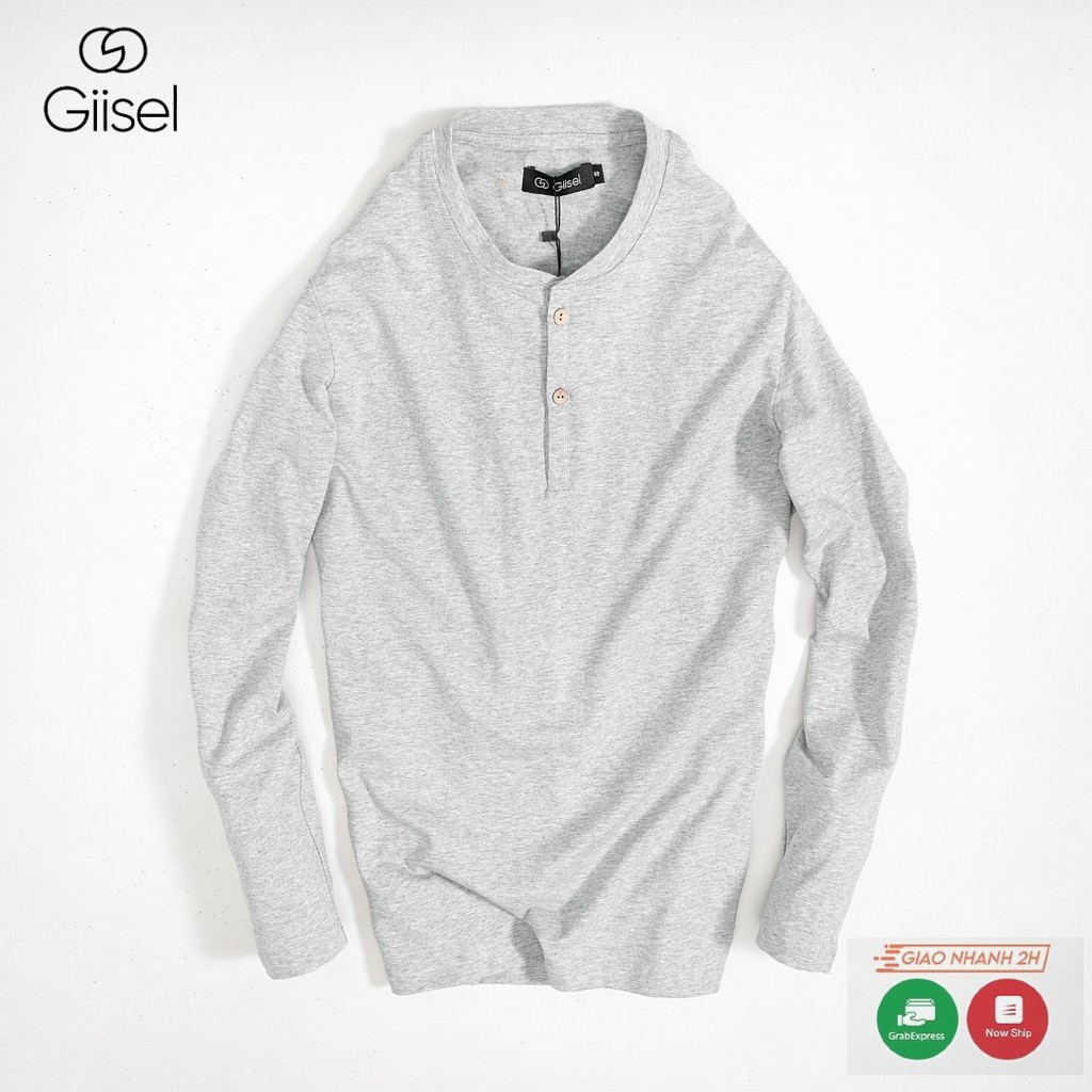 Áo thun cổ 3 khuy henley dài tay chất liệu cotton co giãn Giisel