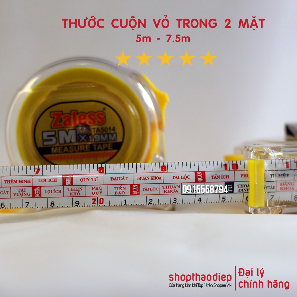 [HÀNG XỊN] Thước Dây 5m Vỏ Trong 2 Mặt Số ZALESS, Thước Cuộn Thép 5m Vỏ Trong 2 Mặt Số Loại Tốt